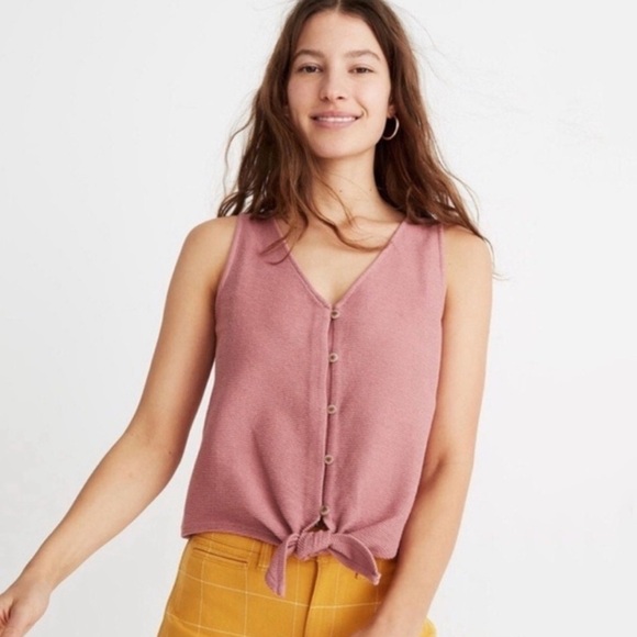 2/$20 ✨Madewell Texture & Thread Mauve Pink Button Ribbed Tie Tank Top Size S - Picture 3 of 10